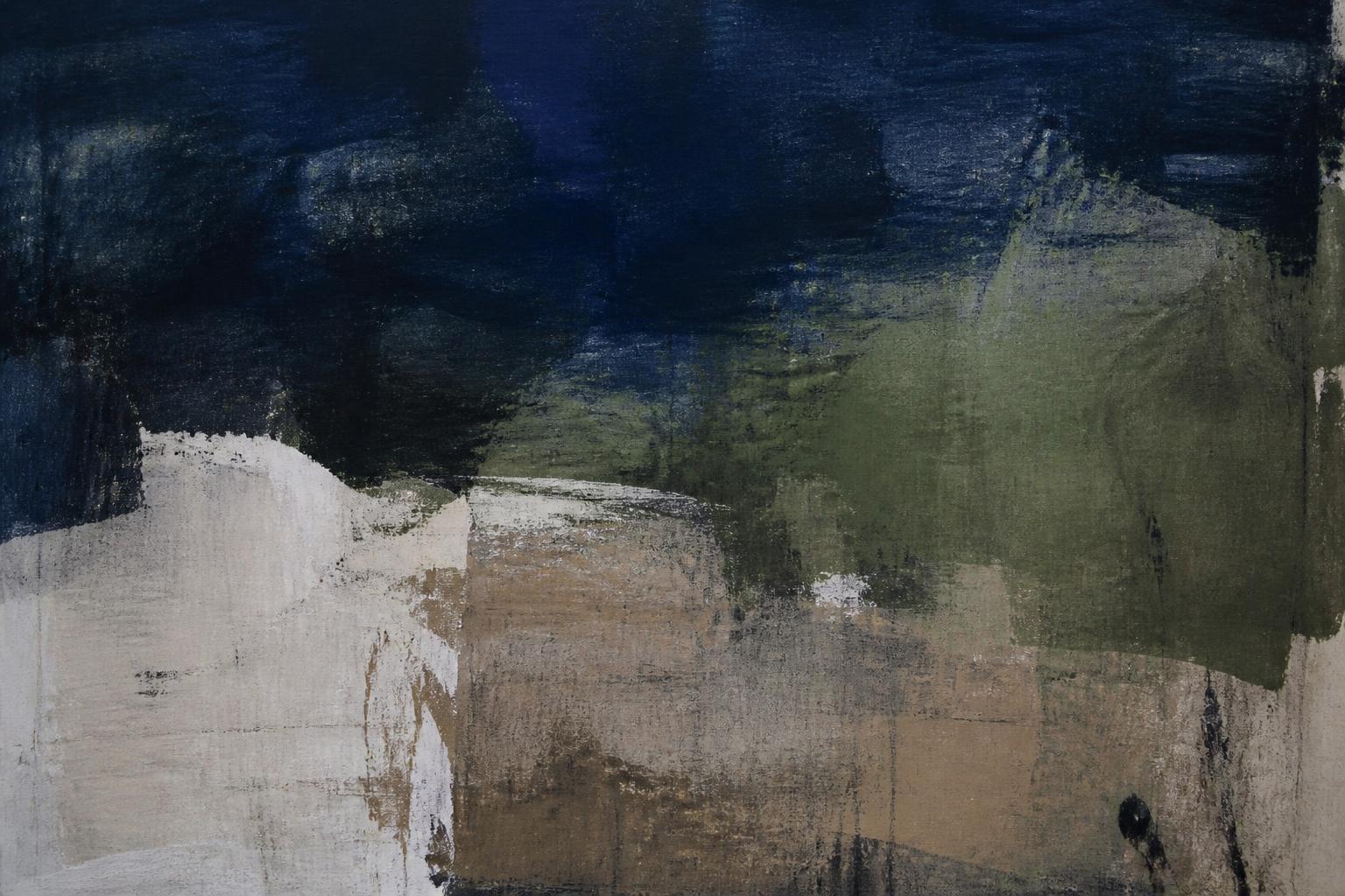 Contemporary abstract artwork in navy, ivory and mineral green